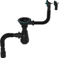 Aquant Сифон для мойки 3 1/2"х40 с чёрн мет.реш, прямоуг/кругл перелив, гт 40х40/50 BLACK