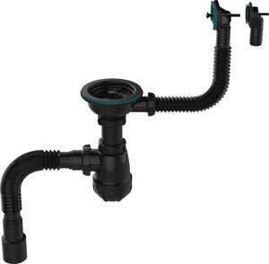Aquant Сифон для мойки 3 1/2"х40 с чёрн мет.реш, прямоуг/кругл перелив, гт 40х40/50 BLACK
