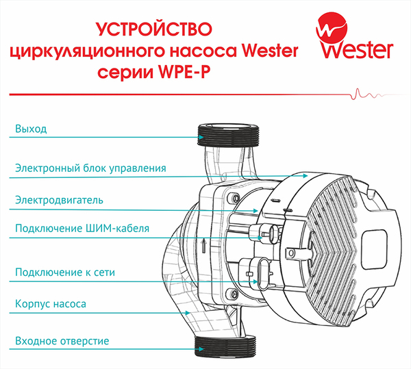 Wester Насос циркуляционный WPE 25-180 P (без гаек)